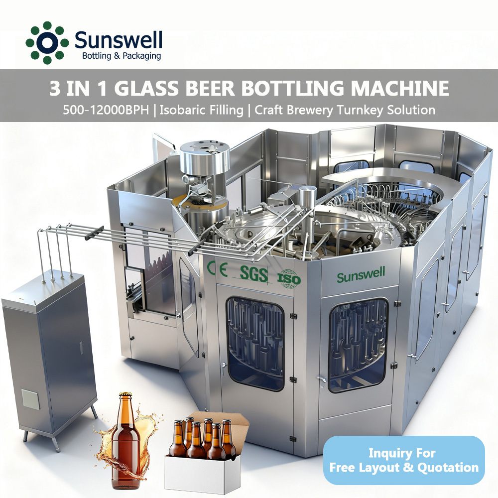3-in-1 Monoblock Glass Bottle Beer Rinser Filler Capper for Craft Brewery & Large Beer Production Line
